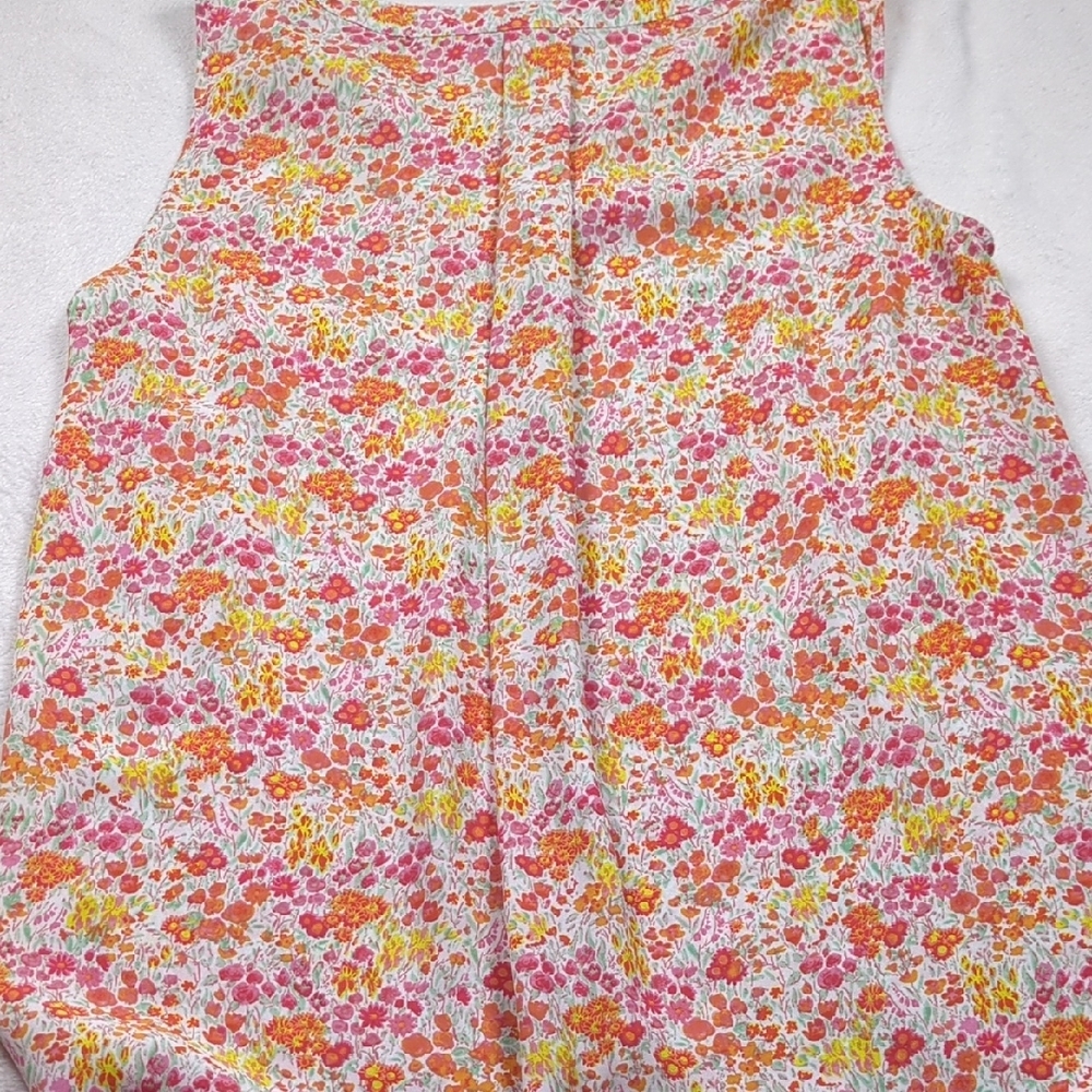 Adrianna Papell Floral Sleeveless V-Neck Blouse - Pink Orange Yellow - Size S - Picture 9 of 10